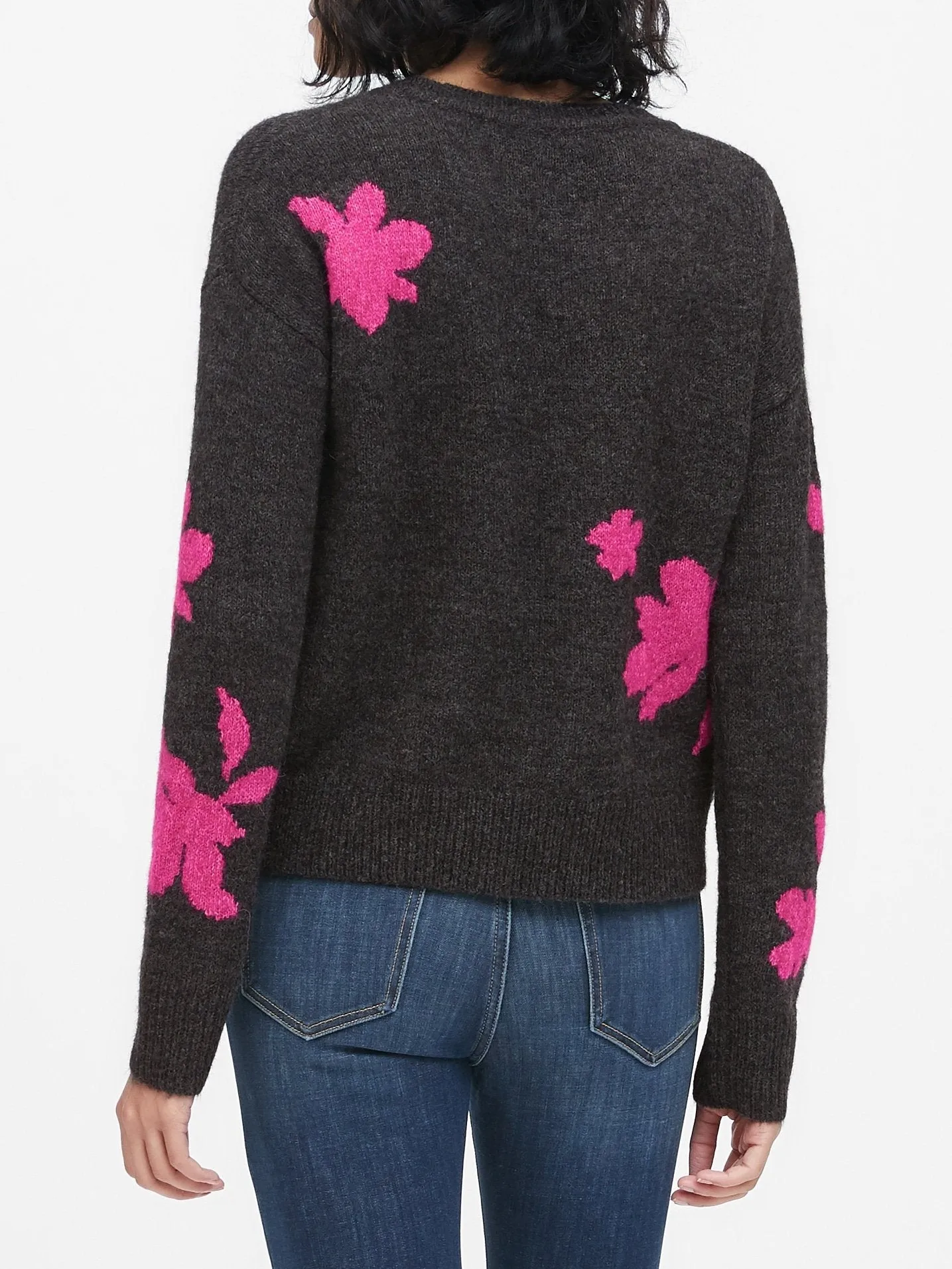 Floral Cropped Sweater in Charcoal Gray