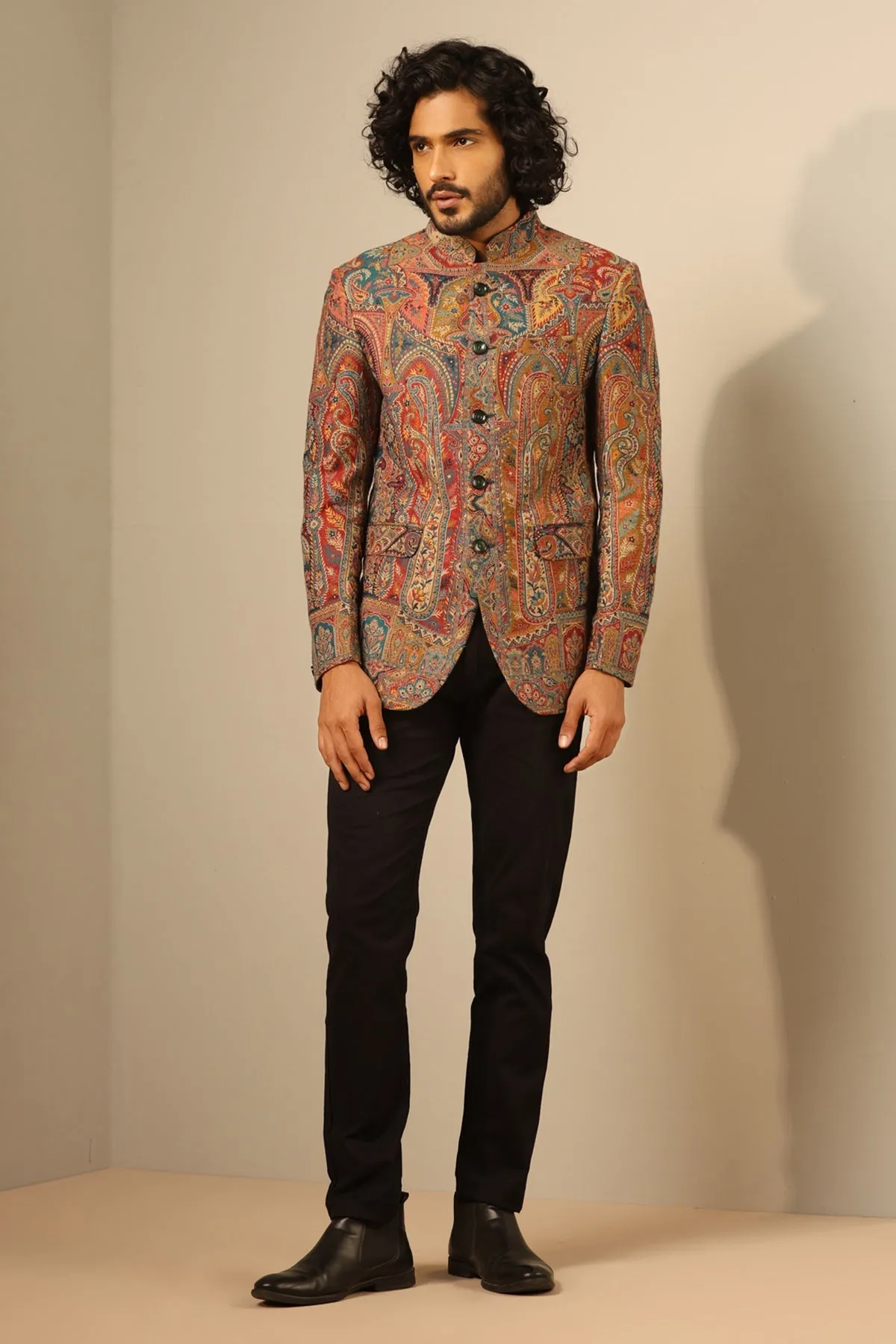 Stunning Multicolor Fine Wool Silk Full Jacket for Men | Made To Order